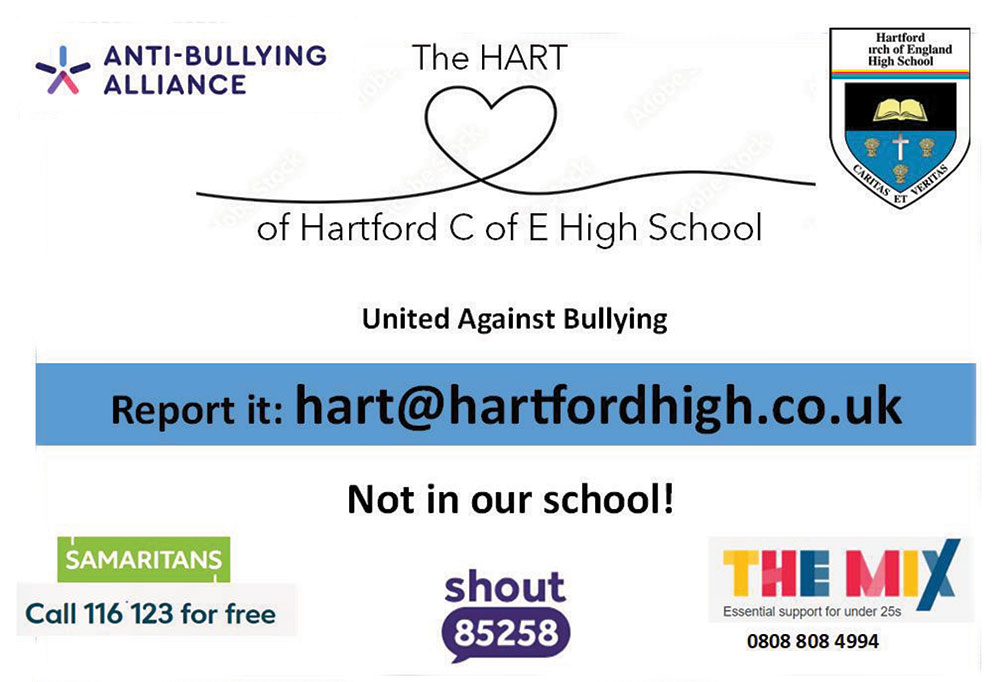 The HART of Hartford C of E High School United Against Bullying - Report it: hart@hartfordhigh.co.uk